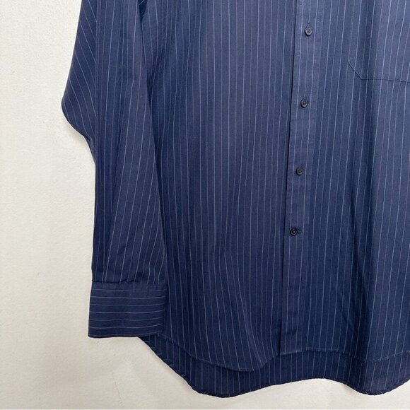 Balmain Paris Mens Medium 15.5 Pinstripe Navy Dress Shirt - Picture 7 of 13